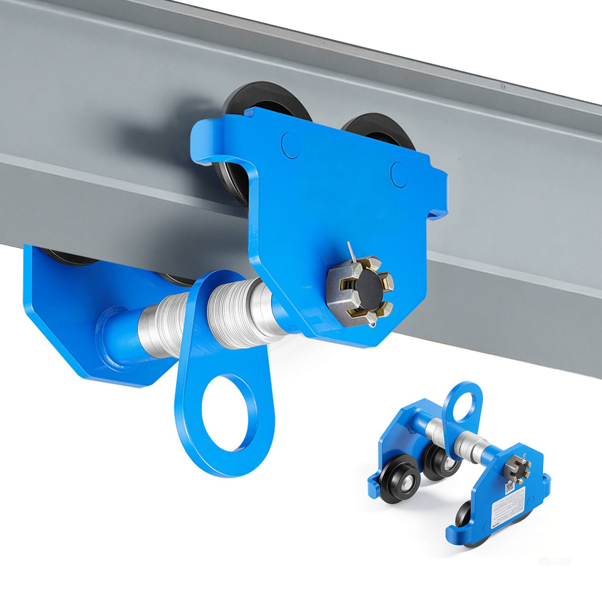 Manual Trolley, 2 Ton Load Capacity, Push Beam Trolley with Dual Wheels, Adjustable for I-Beam Flange Width 61 mm to 178 mm, Heavy Duty Carbon Steel Garage Hoist for Straight & Curved I Beam