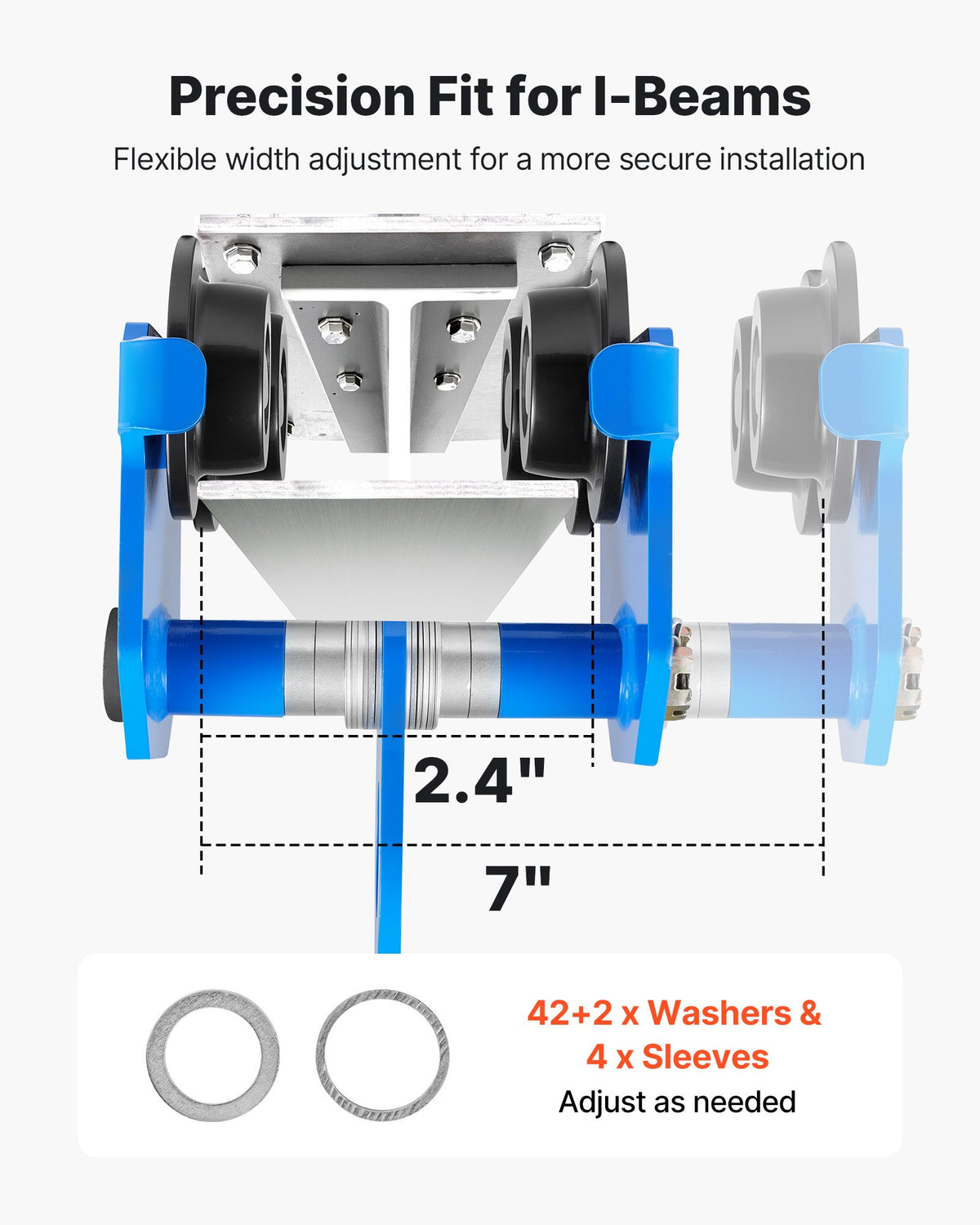 Manual Trolley, 1 Ton Load Capacity, Push Beam Trolley with Dual Wheels, Adjustable for I-Beam Flange Width 61 mm to 178 mm, Heavy Duty Carbon Steel Garage Hoist for Straight & Curved I Beam
