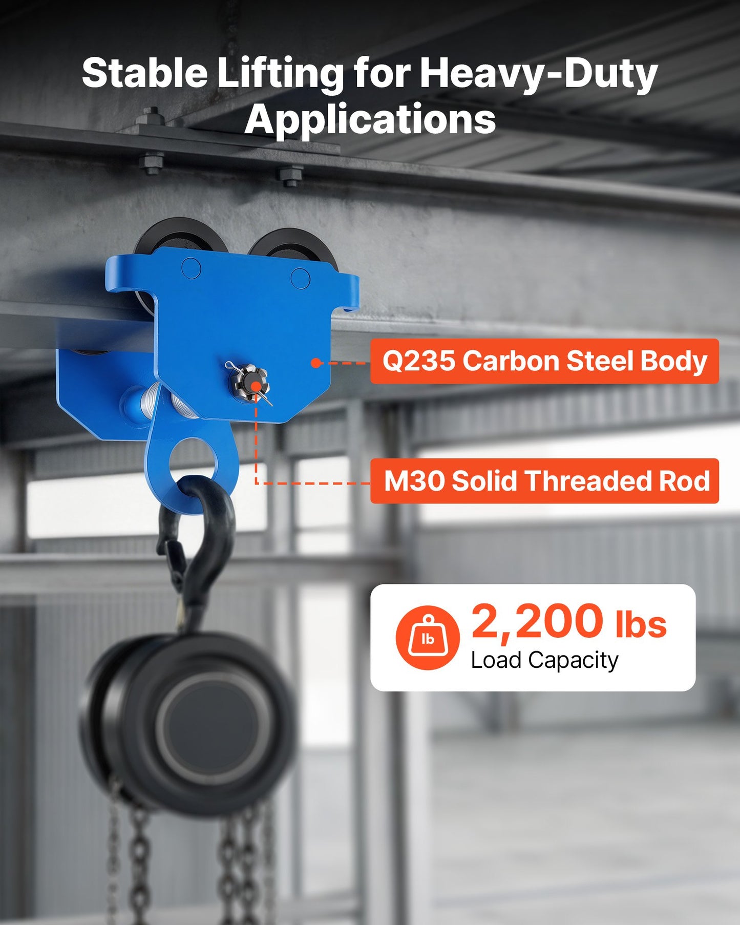 Manual Trolley, 1 Ton Load Capacity, Push Beam Trolley with Dual Wheels, Adjustable for I-Beam Flange Width 61 mm to 178 mm, Heavy Duty Carbon Steel Garage Hoist for Straight & Curved I Beam
