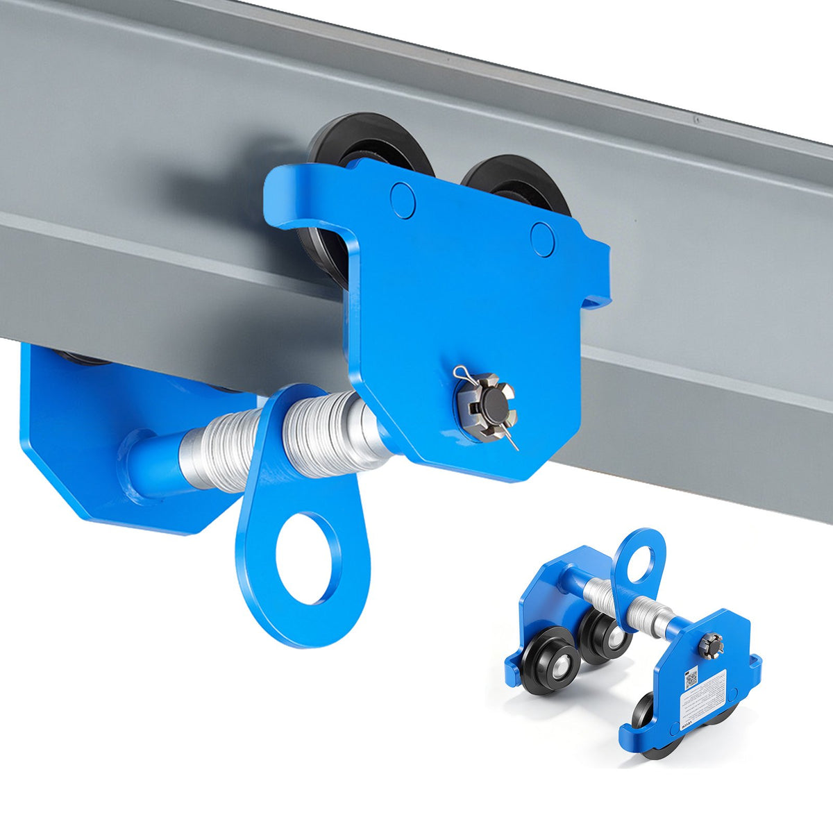 Manual Trolley, 1 Ton Load Capacity, Push Beam Trolley with Dual Wheels, Adjustable for I-Beam Flange Width 61 mm to 178 mm, Heavy Duty Carbon Steel Garage Hoist for Straight & Curved I Beam