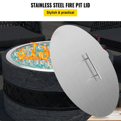 Stainless Steel Round Fire Pit Cover, 0.5m Diameter, 1.5mm Thick, with Handle