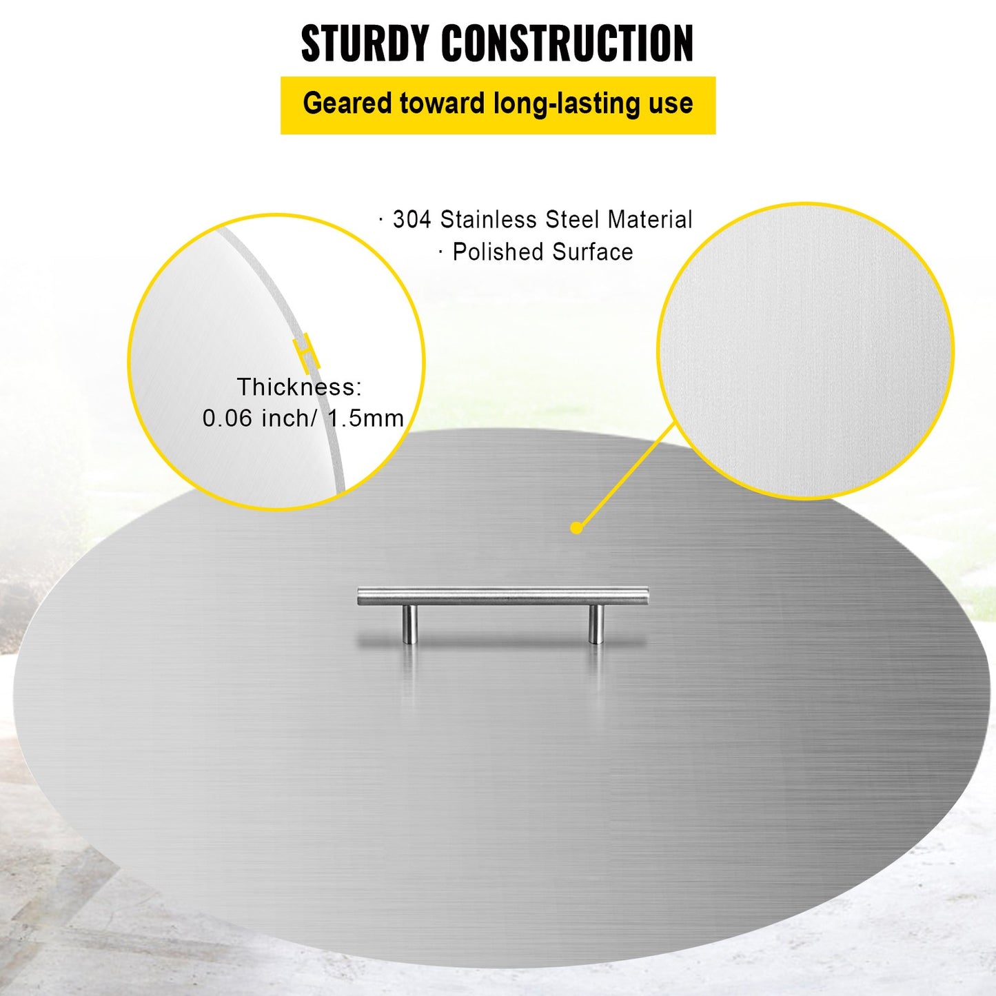 VEVOR Fire Pit Lid Round 20 Inch Fire Pit Ring Lid 1.5 mm Thick 304 Stainless Steel