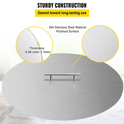 Stainless Steel Round Fire Pit Cover, 0.5m Diameter, 1.5mm Thick, with Handle