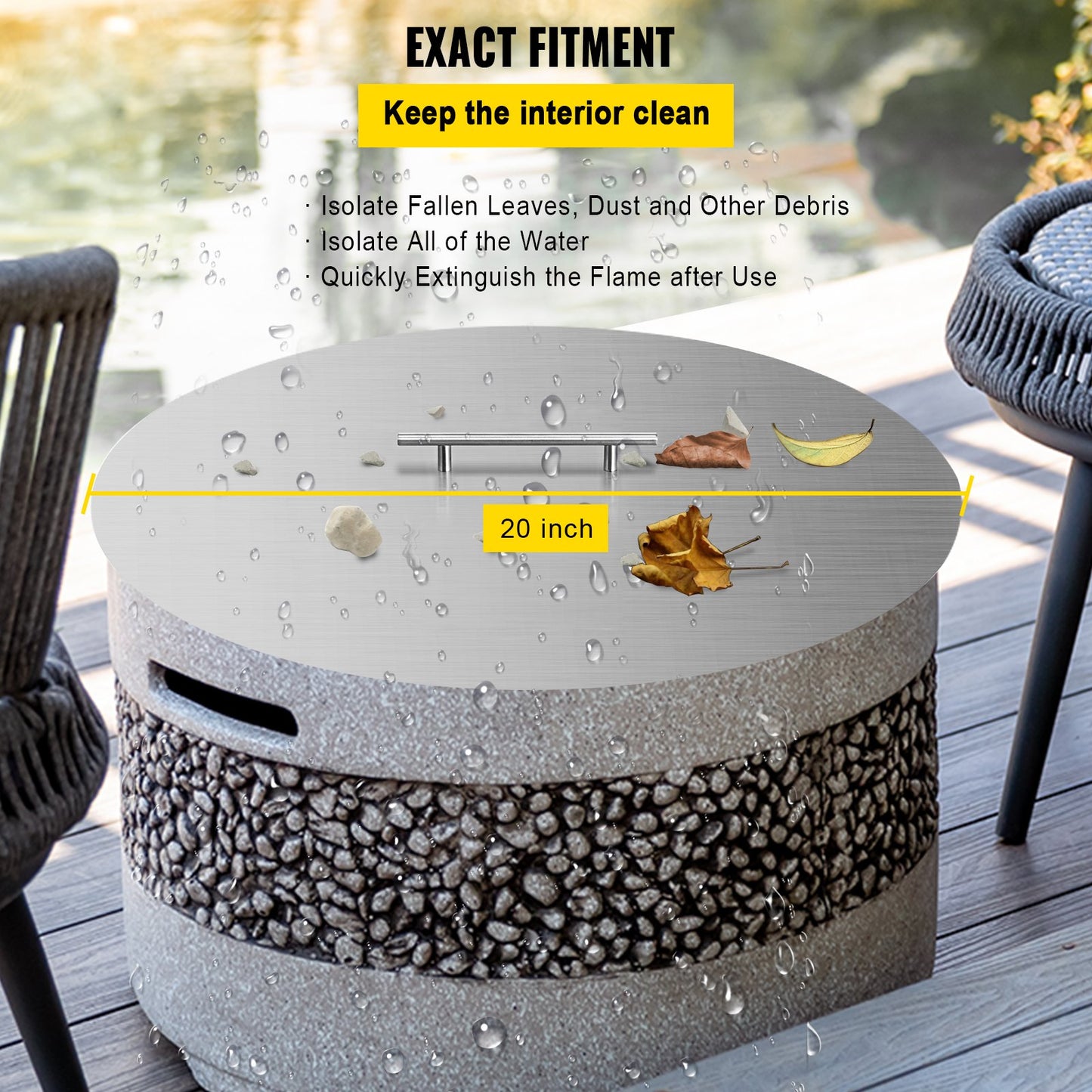 VEVOR Fire Pit Lid Round 20 Inch Fire Pit Ring Lid 1.5 mm Thick 304 Stainless Steel