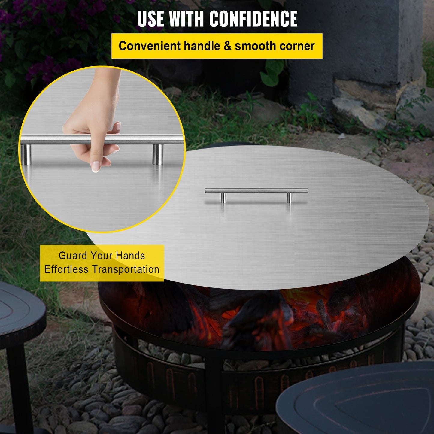 VEVOR Fire Pit Lid Round 20 Inch Fire Pit Ring Lid 1.5 mm Thick 304 Stainless Steel