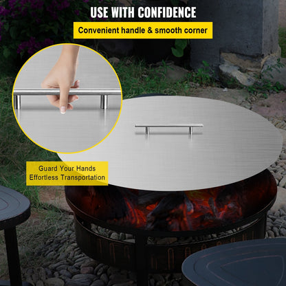 Stainless Steel Round Fire Pit Cover, 0.5m Diameter, 1.5mm Thick, with Handle