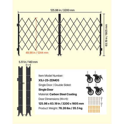 Double Folding Security Gate Lockable Scissor Gate 3200 x 1605 mm(WxH)