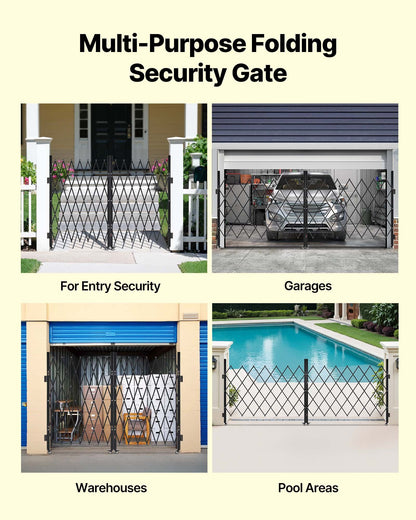Double Folding Security Gate, Lockable Scissor Gate with 360° Swivel Casters, Outdoor Barricade Steel Retractable Gates, for Entry Security, Garage, Warehouse & Pool, 3300 x 1605 mm (W x H)