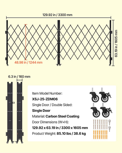 Double Folding Security Gate, Lockable Scissor Gate with 360° Swivel Casters, Outdoor Barricade Steel Retractable Gates, for Entry Security, Garage, Warehouse & Pool, 3300 x 1605 mm (W x H)