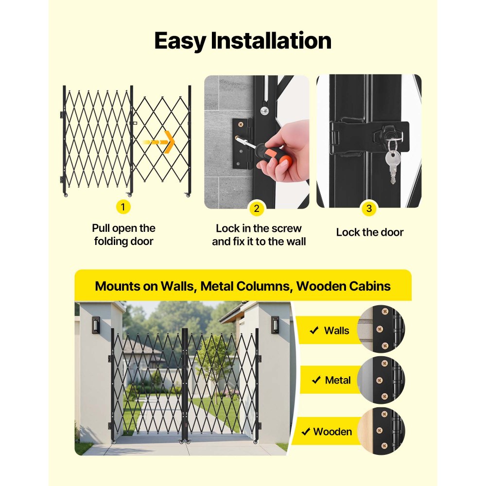 Double Folding Security Gate Lockable Scissor Gate 3700 x 1605 mm(WxH)