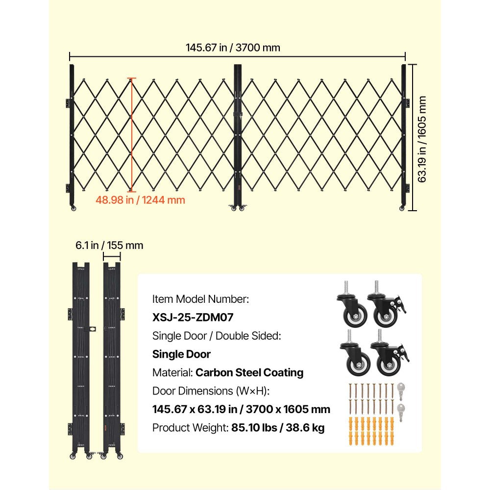 Double Folding Security Gate Lockable Scissor Gate 3700 x 1605 mm(WxH)