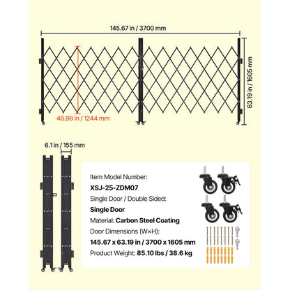 Double Folding Security Gate Lockable Scissor Gate 3700 x 1605 mm(WxH)