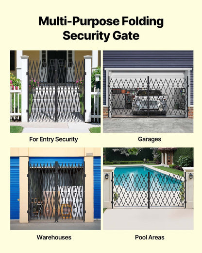 Double Folding Security Gate, Lockable Scissor Gate with 360° Swivel Casters, Outdoor Barricade Steel Retractable Gates, for Entry Security, Garage, Warehouse & Pool, 3940 x 2205 mm (W x H)