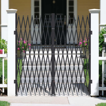 Double Folding Security Gate, Lockable Scissor Gate with 360° Swivel Casters, Outdoor Barricade Steel Retractable Gates, for Entry Security, Garage, Warehouse & Pool, 3940 x 2205 mm (W x H)