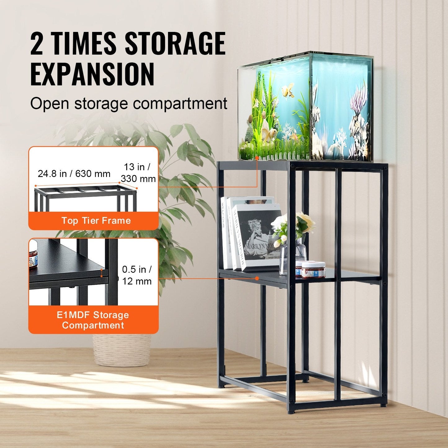 Steel Aquarium & Reptile Tank Stand, 20 Gallon, 0.6 x 0.3 x 0.8 m, Black, 76 kg Capacity