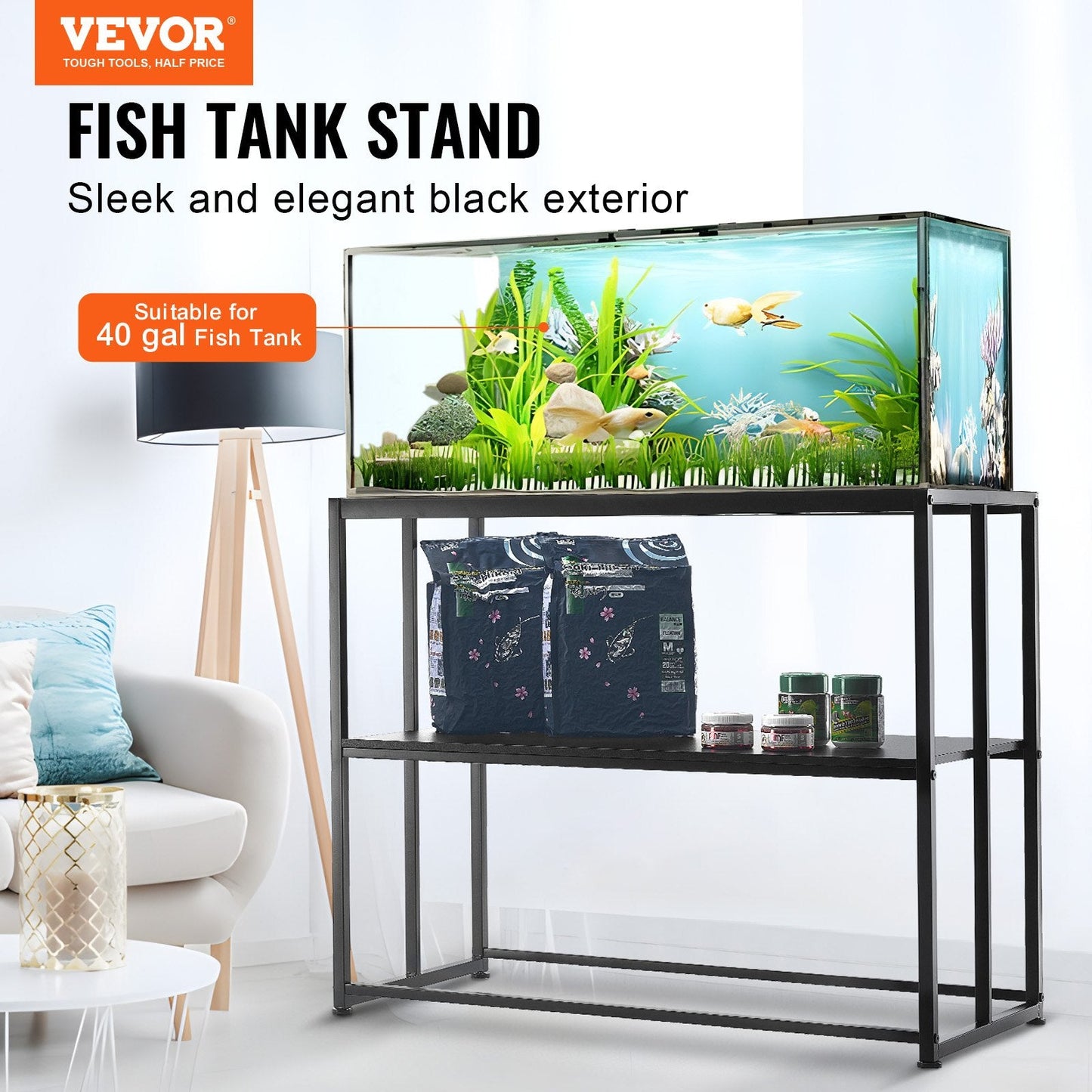 Steel Aquarium & Reptile Stand, 40 Gallon, 92x47x75cm, 152kg Capacity, Black