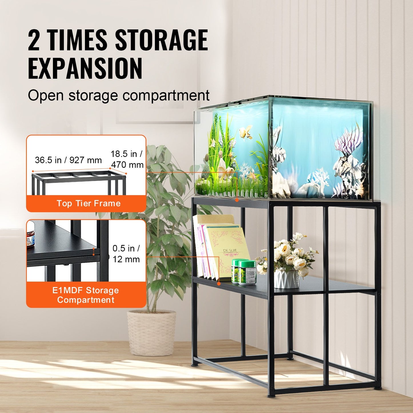 VEVOR Aquarium Stand, 40 Gallon Fish Tank Stand, 36.5 x 18.5 x 29.5 in Steel Turtle