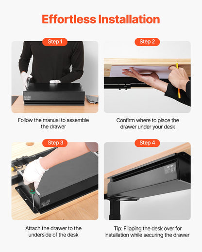 VEVOR 40 cm Under Desk Drawer Organizer Slide-out Drawer Space Saver Home Office