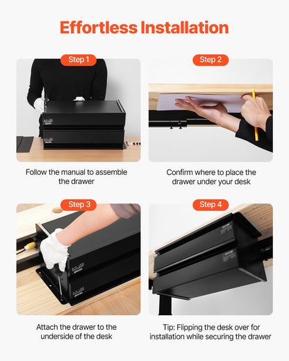 VEVOR 2 Drawer 40 cm Under Desk Drawer Organizer Slide-out Drawer Space Saver