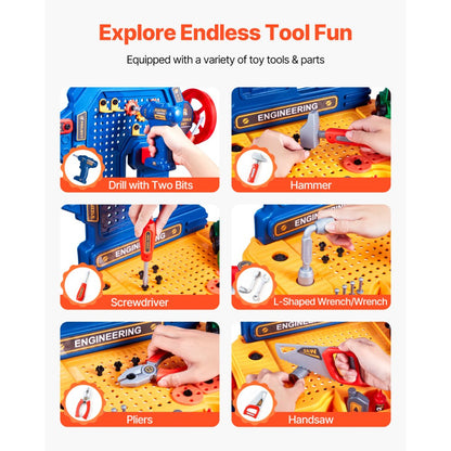VEVOR Kids Workbench 181 pcs Tool Bench with Realistic Tools and Electric Drill