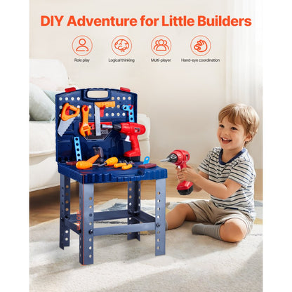 VEVOR Kids Workbench 56 pcs Tool Bench with Realistic Tools and Electric Drill