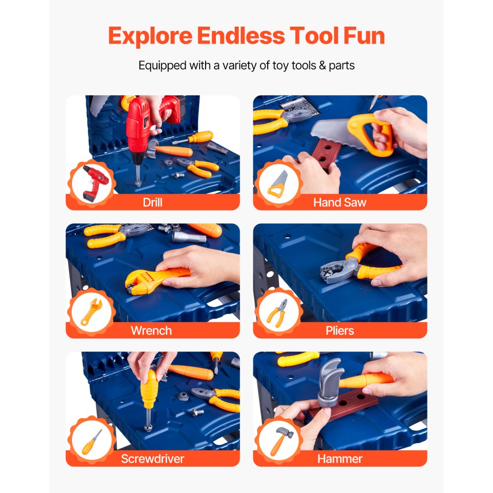 VEVOR Kids Workbench 56 pcs Tool Bench with Realistic Tools and Electric Drill