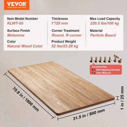 VEVOR Table Top, 70.9" x 31.5" x 1", 220.5 lbs Load Capacity, Universal One-Piece