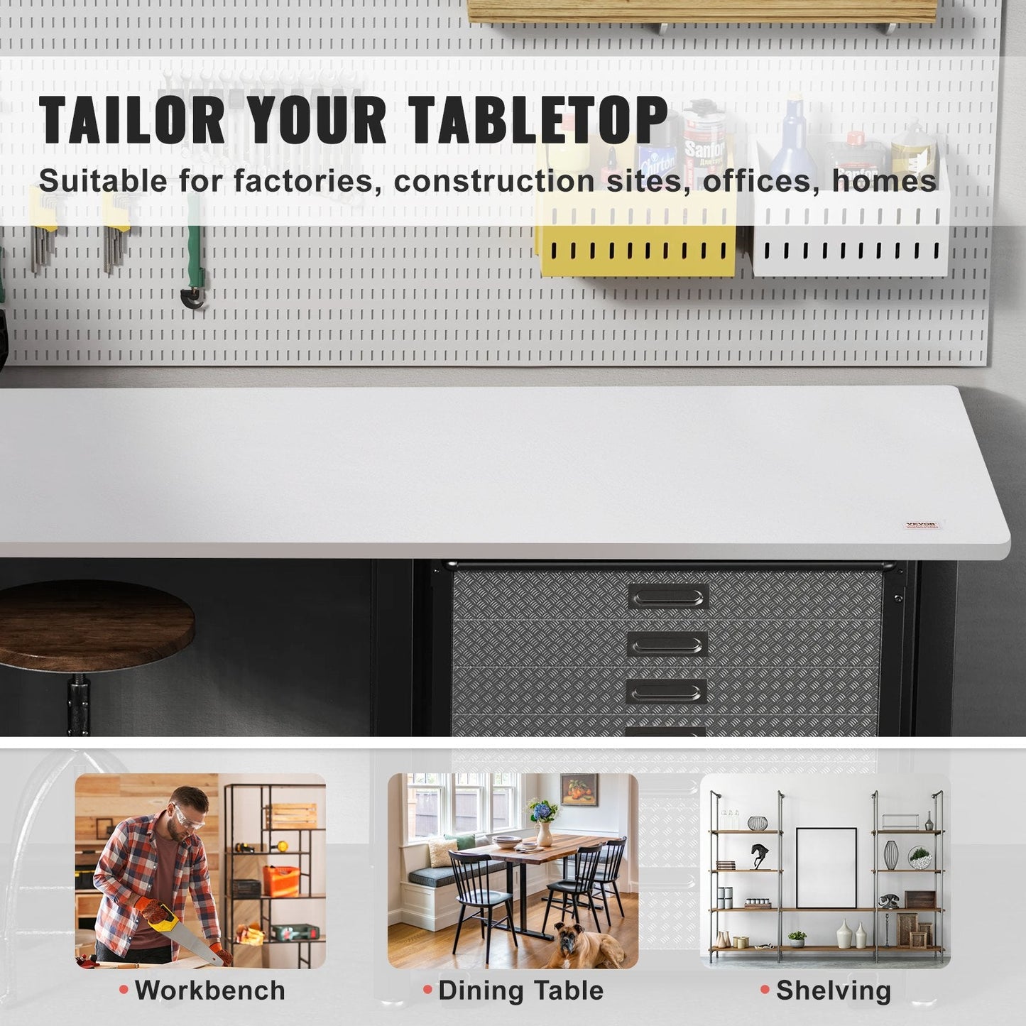 Universal Particle Board Desktop, 120 x 75 cm, 100 kg Capacity, White Rectangular Top