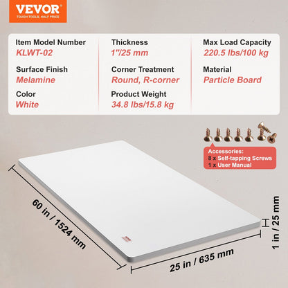 Universal Particle Board Desktop, 152.4 x 63.5 cm, 100 kg Capacity, Water-Resistant