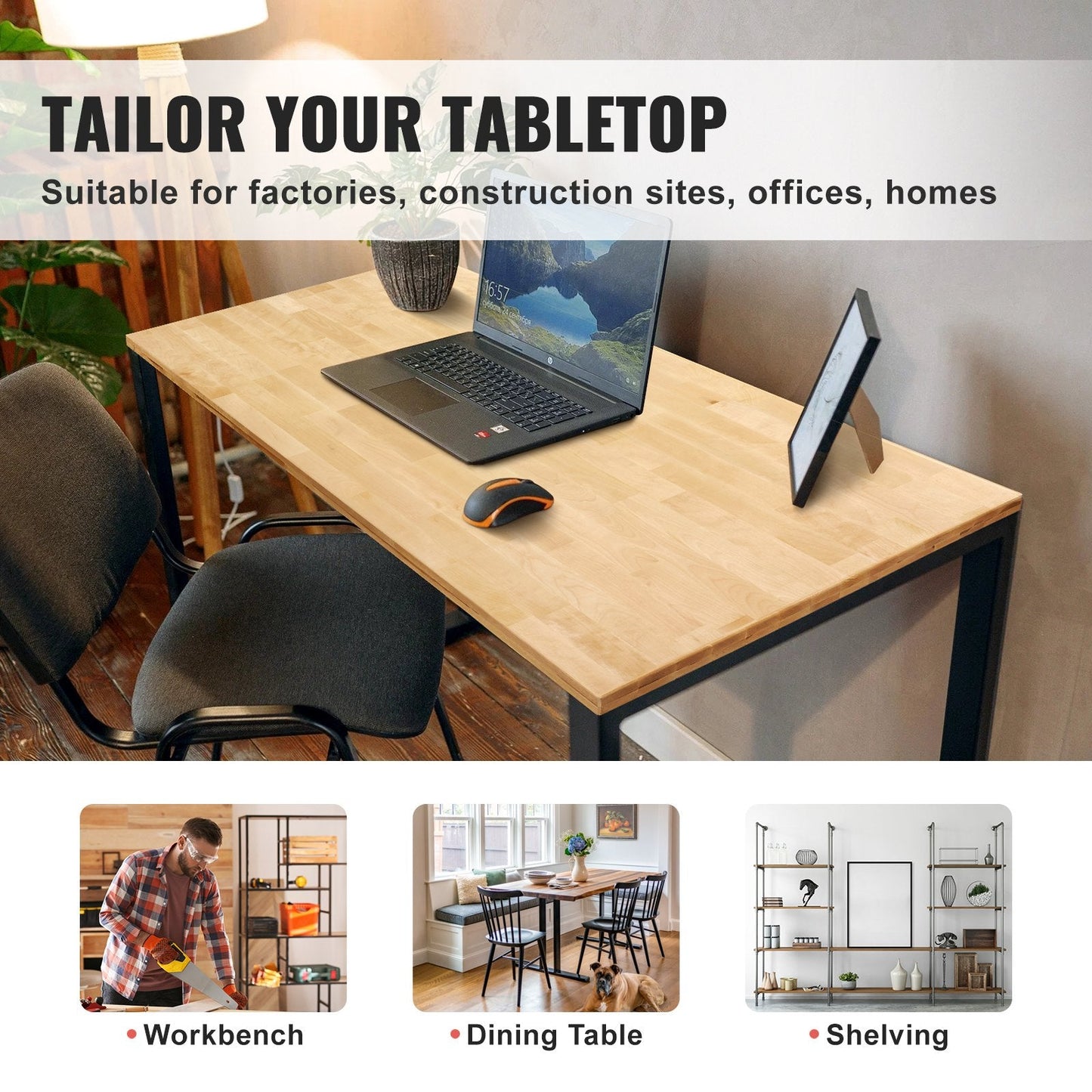 Universal Maple Wood Desktop, 75 x 60 cm, 150 kg Capacity, Water-Resistant Finish
