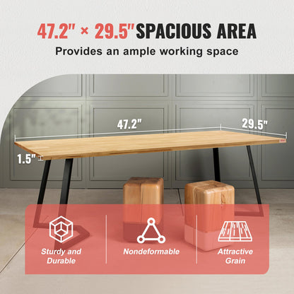 VEVOR Wood Table Top, 120 x 75 x 3.8 cm, 150 kg Load Capacity, Universal Solid One-Piece