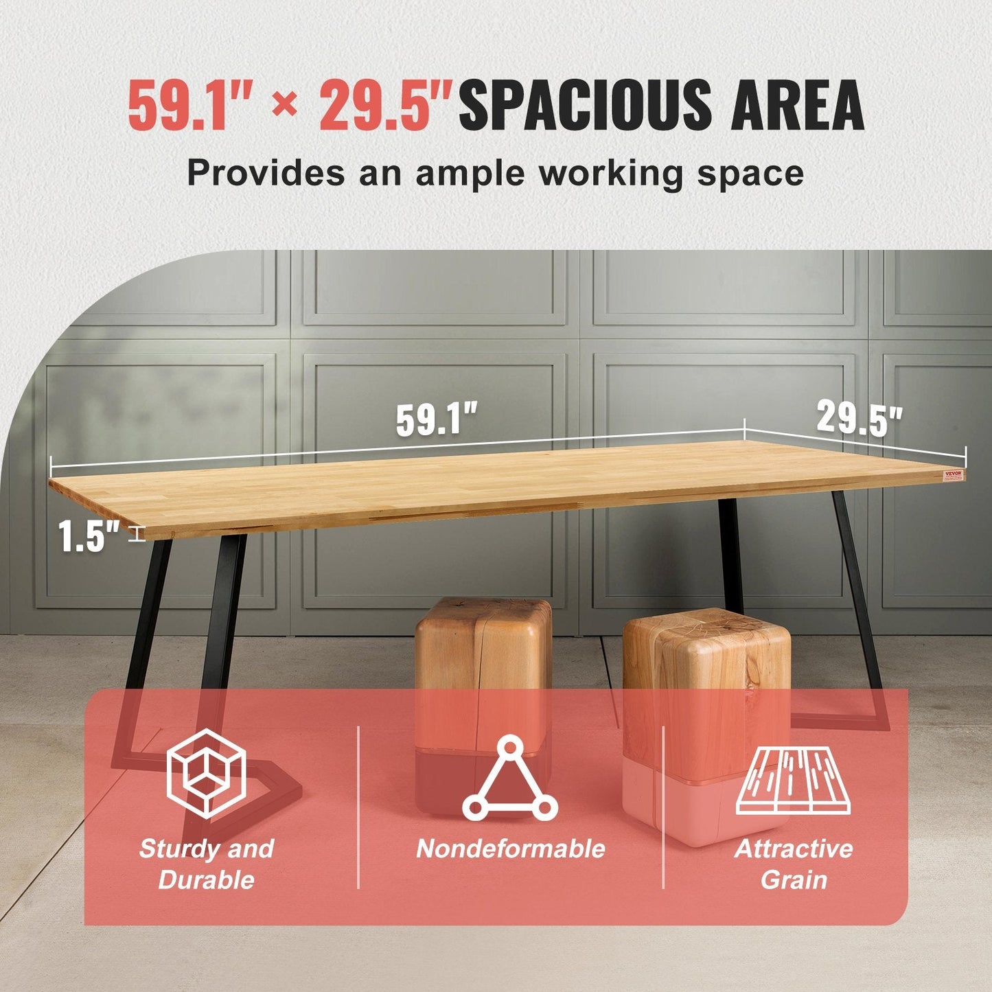 Maple Wood Desktop, 150x75x3.8 cm, 150 kg Capacity, Water-Resistant Finish