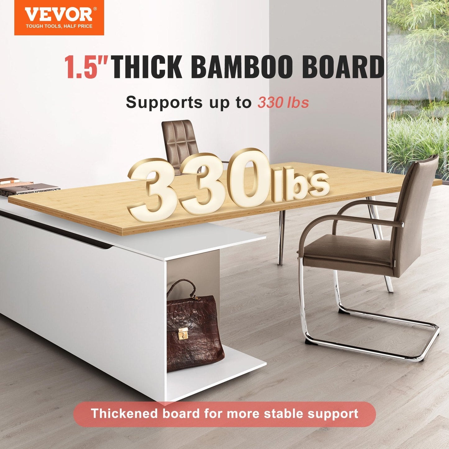 Universal Solid Bamboo Tabletop, 180 x 74 cm, 150 kg Capacity for Adjustable Desk