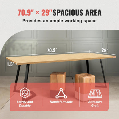 Universal Solid Bamboo Tabletop, 180 x 74 cm, 150 kg Capacity for Adjustable Desk