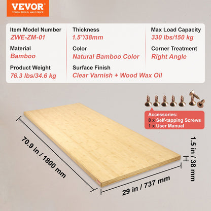 VEVORBambo o Table Top, 180 x 73.7 x 3.8 cm, 150 kg Load Capacity, Universal Solid