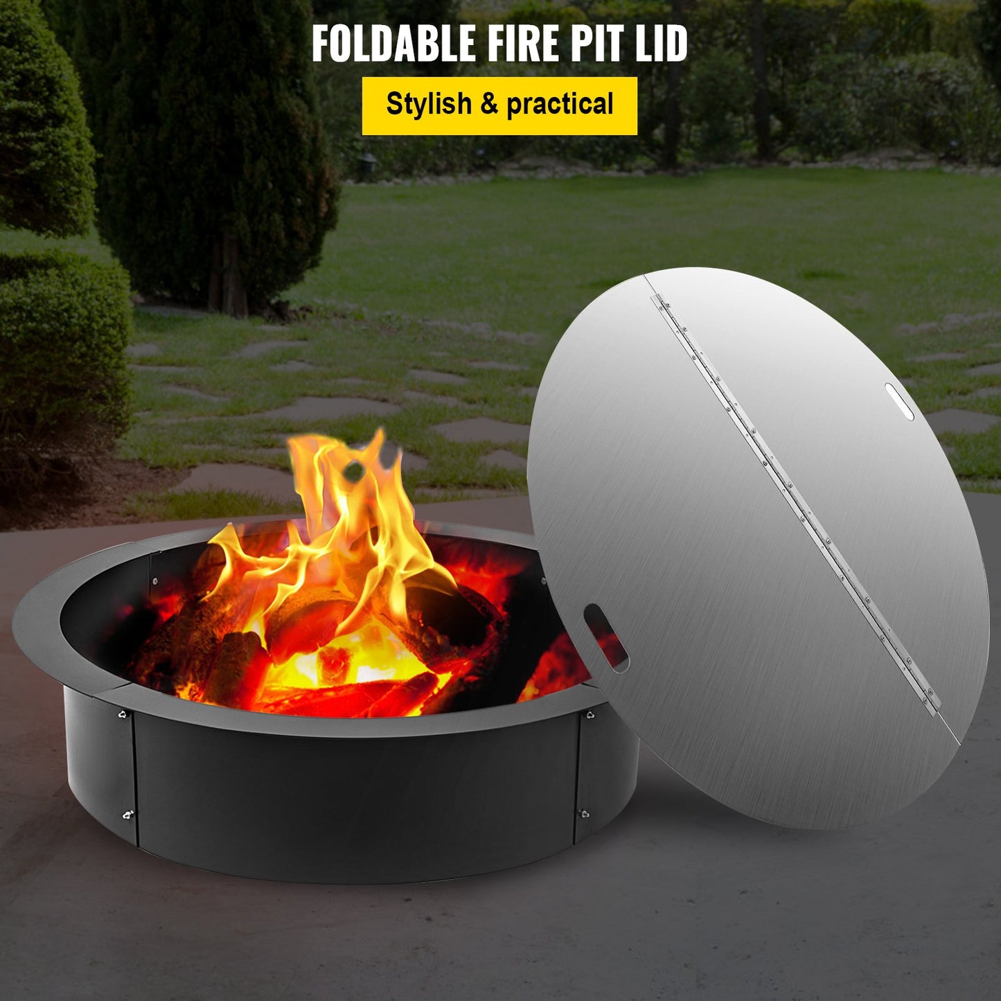 VEVOR Fire Pit Lid Round 40 Inch Foldable Fire Pit Ring Snuff Cover 430 Stainless