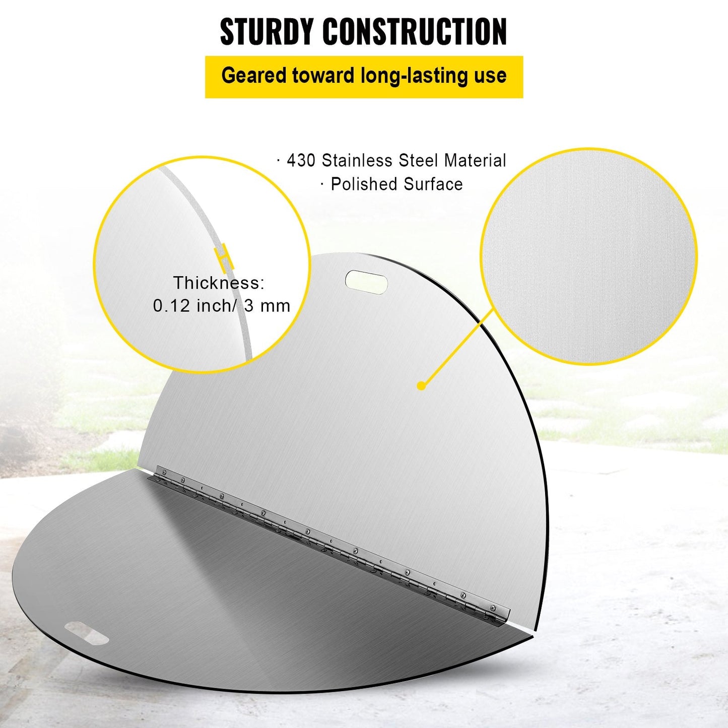 Round Stainless Steel Fire Pit Lid, 1 Meter Foldable Cover with Handle