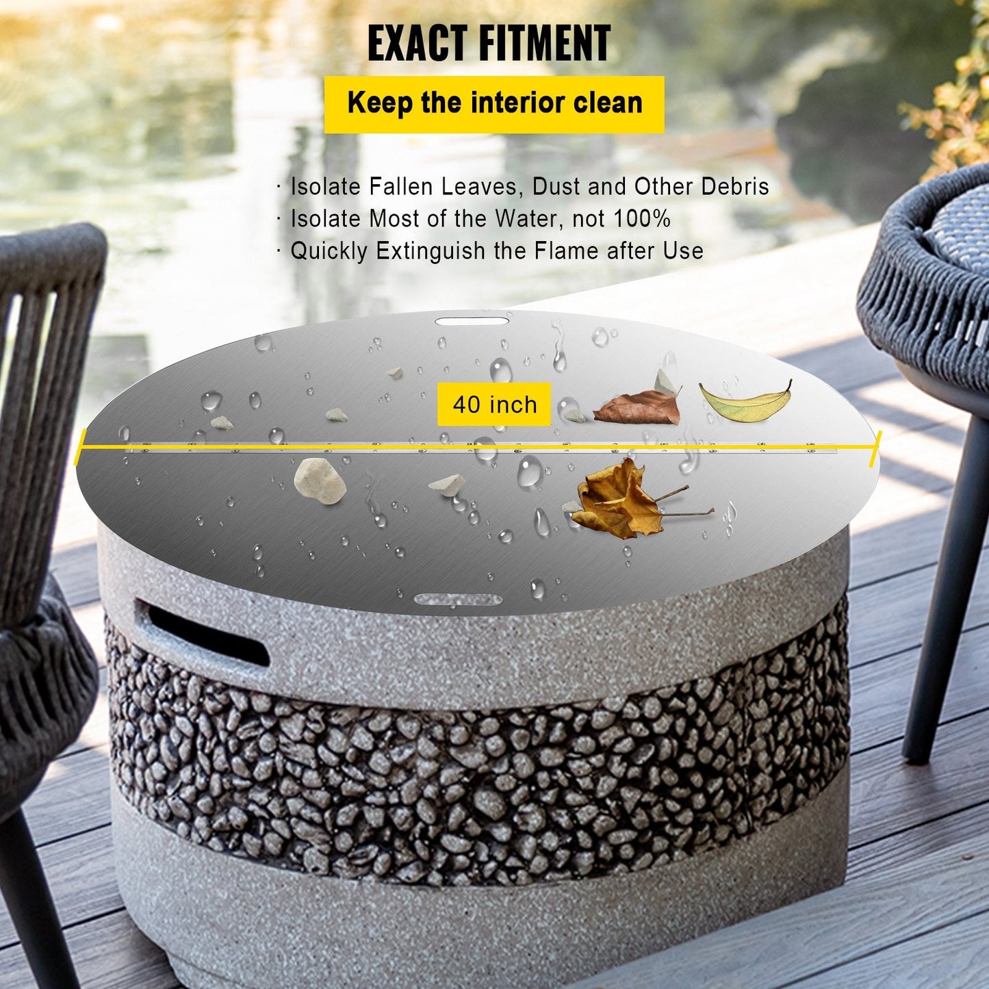 Round Stainless Steel Fire Pit Lid, 1 Meter Foldable Cover with Handle