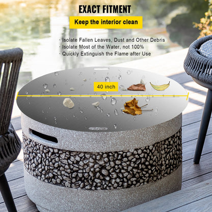 Round Stainless Steel Fire Pit Lid, 1 Meter Foldable Cover with Handle
