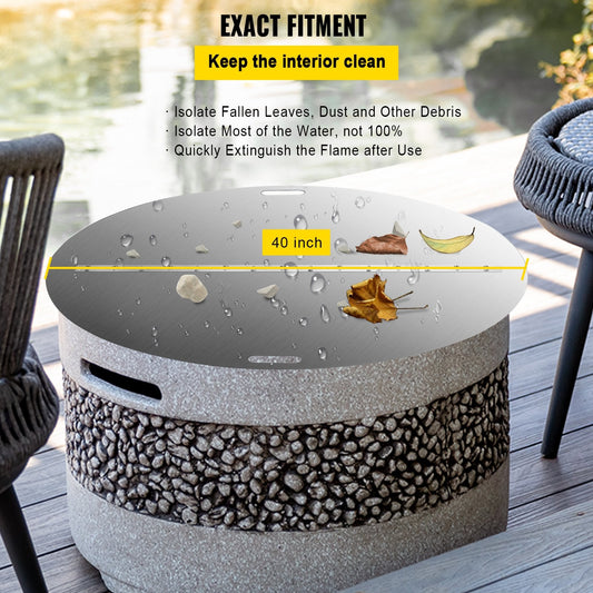 Round Stainless Steel Fire Pit Lid, 1 Meter Foldable Cover with Handle