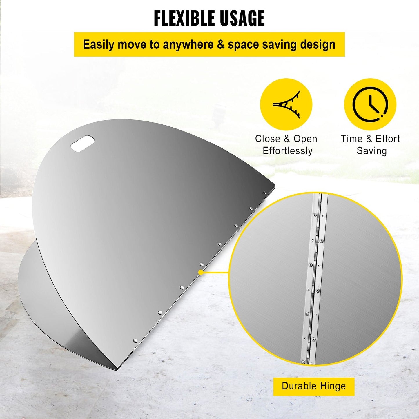 Round Stainless Steel Fire Pit Lid, 1 Meter Foldable Cover with Handle