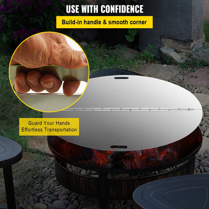 Round Stainless Steel Fire Pit Lid, 1 Meter Foldable Cover with Handle