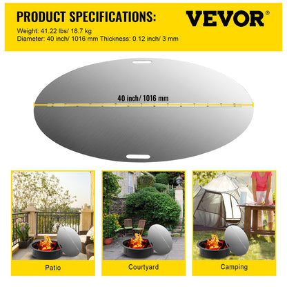 VEVOR Fire Pit Lid Round 40 Inch Foldable Fire Pit Ring Snuff Cover 430 Stainless