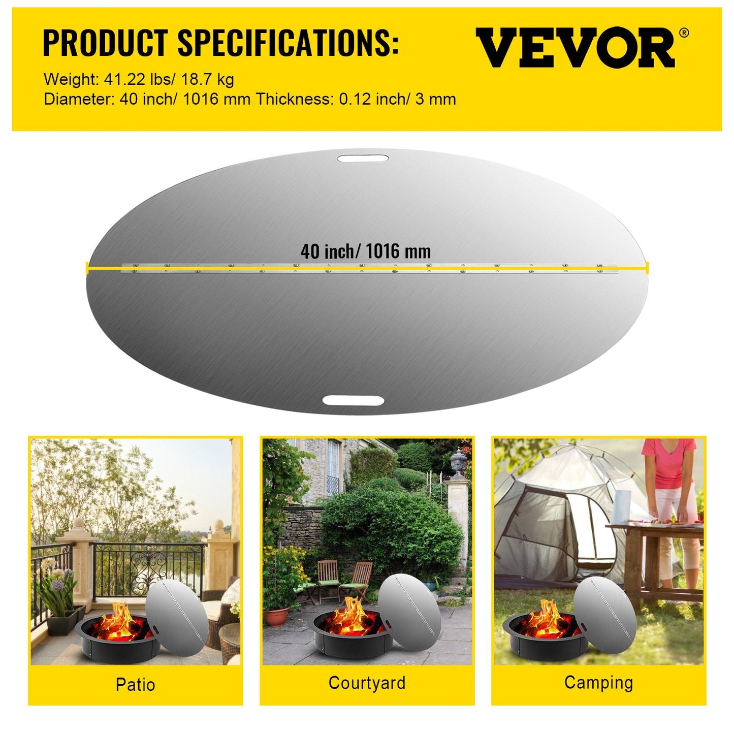 Round Stainless Steel Fire Pit Lid, 1 Meter Foldable Cover with Handle