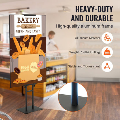 Adjustable Double-Sided Poster Stand with Shock-Absorbing Base, 1.9m Height