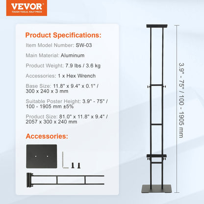 Adjustable Double-Sided Poster Stand with Shock-Absorbing Base, 1.9m Height