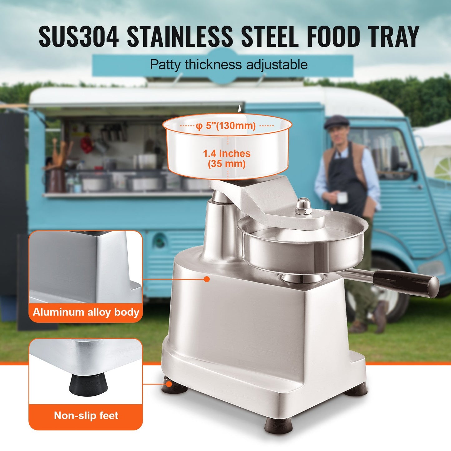 VEVOR Commercial Burger Patty Maker, 130mm Hamburger Beef Patty Maker, Heavy Duty
