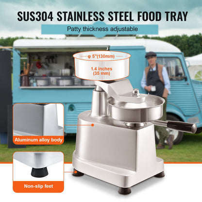 Heavy-Duty Stainless Steel Burger Press, 13cm Patty Maker with Papers