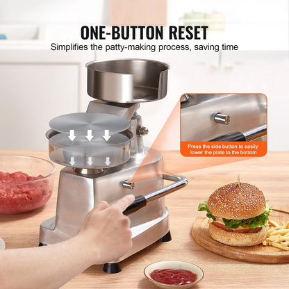 Heavy-Duty Stainless Steel Burger Press, 13cm Patty Maker with Papers