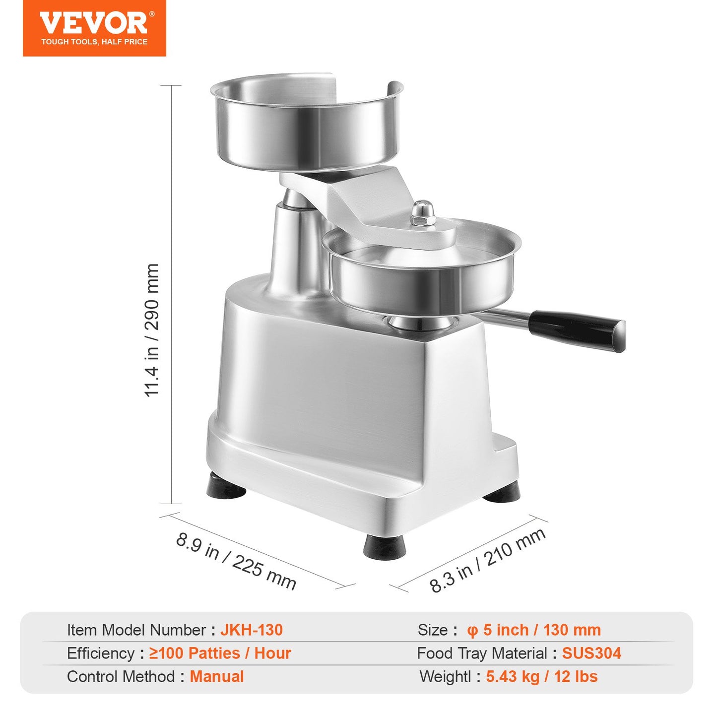 VEVOR Commercial Burger Patty Maker, 130mm Hamburger Beef Patty Maker, Heavy Duty